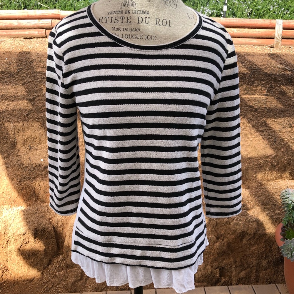 Sanctuary Small Black White Stripe Ruffle Hem LS